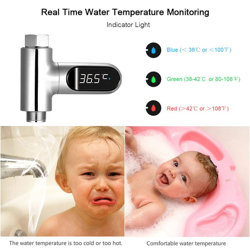 Sunydog 0~100 360 Shower Thermometer,LED Digital Shower Temperature Display Baby Bath Water Thermometer