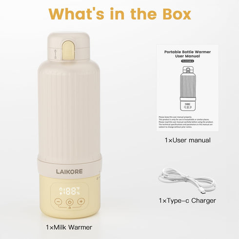 2025 17oz AI Portable Baby Bottle Warmer for Travel Cordless Milk Warmer with Detachable Battery, USB Rechargeable