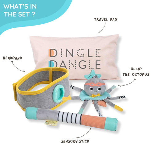 DINGLE DANGLE - Diaper Changing Distractor - Diaper Changing Helper Headband, Baby Mobile, & Sensory Rattle. Newborn