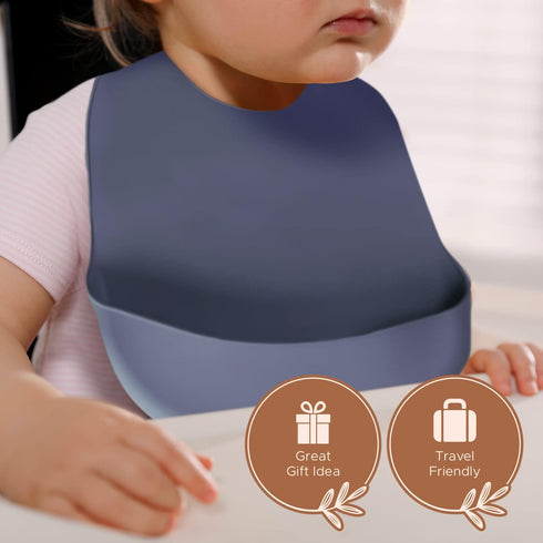 Silicone Bibs for Babies, BPA-Free Waterproof Feeding Bib with Pocket, Dishwasher Safe with Food Catcher
