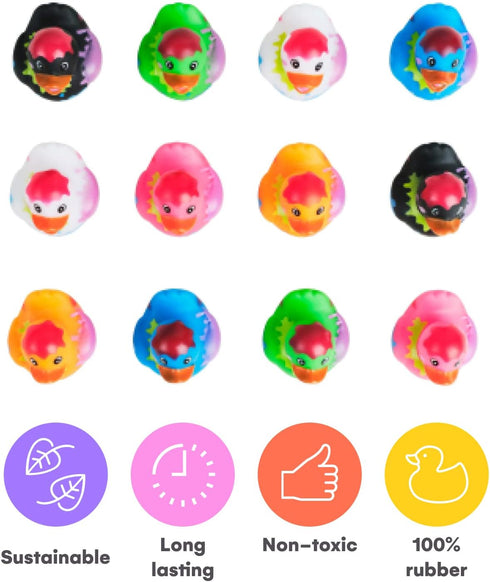 Kicko 12 Assorted Rubber Ducks, 2 Inch Splat Pattern – Jeep Ducks for Kids, Baby Bath Toys, Sensory Play, Stocking