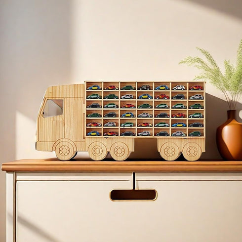 Wood Toy Car Display Rack, Holds 42 Diecast Cars Model Car Display Case 1/64 Scale Organizer Freestanding or