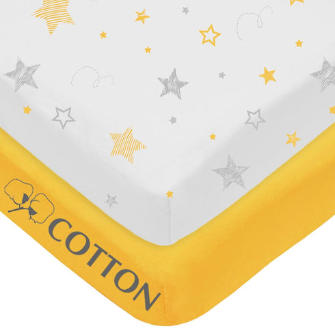 American Baby Company 2 Pack Mini Crib Sheets, 100% Natural Cotton, 38" x 24", Yellow Star/Yellow, Soft & Breathable