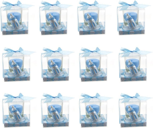 Set 12 Set Lunaura Baby Keepsake - of Boy Baby Bottle Glass Votive Candle Favors - Blue