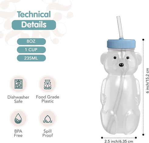 730 8-oz 3-Pack Set, The Project Honey Bear Straw Cup for Babies, Honey Bear Cup with Lid, Therapy Learning Honeybear