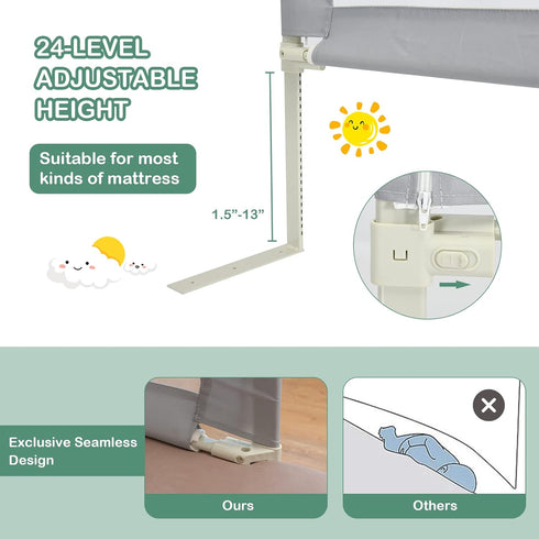 77-in (77 INCH, HONEY JOY Bed Rail for Toddlers, Extra Long, Portable Safety Bed Guardrail w/Double Safety Child Lock