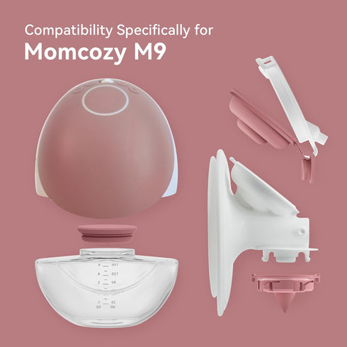 Momcozy M9 M9 Pack 2 Breastmilk Collection Compatible with Replacement Parts, Breast Milk Storage Bottle with Silicone