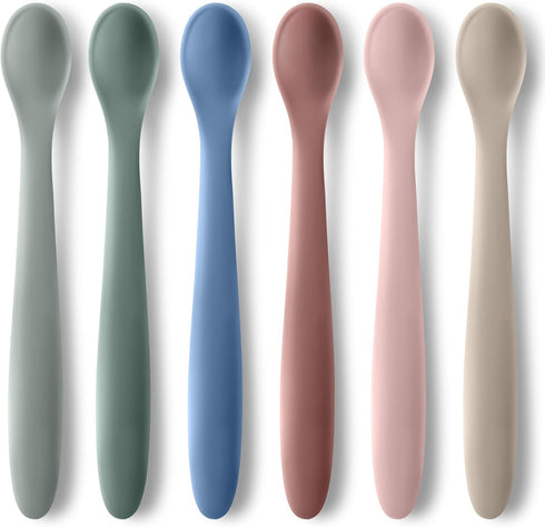 6-Piece Silicone Baby Feeding Spoons for Infants, Soft-Tip Training Spoon, Dishwasher Safe Baby Utensils Feeding