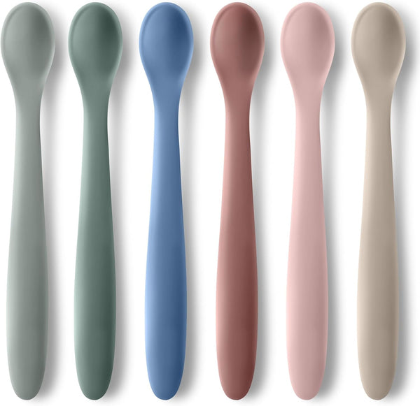 6-Piece Silicone Baby Feeding Spoons for Infants, Soft-Tip Training Spoon, Dishwasher Safe Baby Utensils Feeding