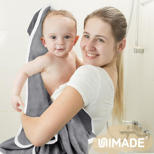 2 Pack 30 30 inch UNIMADE Hooded Towel for Newborn, Soft Coral Fleece Baby Towels, Ultra Absorbent Bath Cloths Bulk