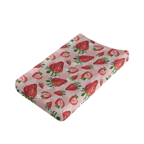 Cute Red Strawberry Print Diaper Changing Pad Covers - Soft Cozy Breathable Sheets for Baby Boys and Girls, 32"x16"