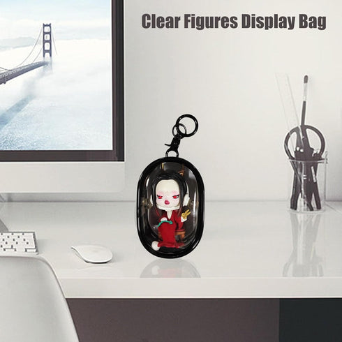 Clear Figures Display Bag, Portable Storage Bag with Keychain, Mini Doll Hanging Blind Box, Dustproof Collectibles Case