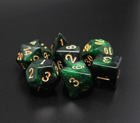 Polyhedral DND Dice Set - Glitter Dice for Dungeon and Dragons D&D RPG Role Playing Games (Green Mix Black Nebula)