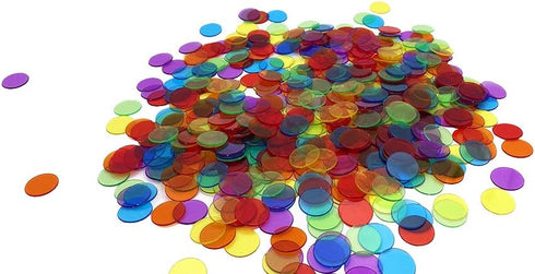 500 Pieces 3/4 inch Transparent Bingo Counting Chips, 6 Color with Bag