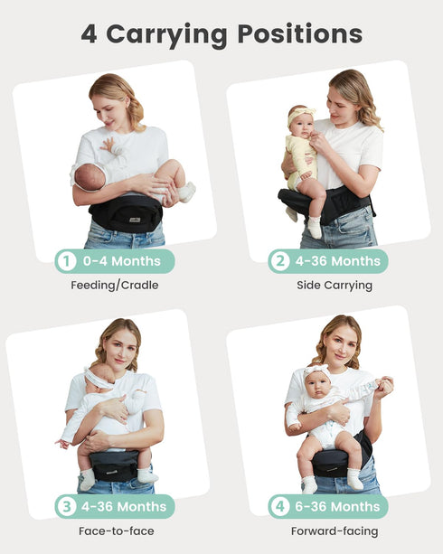 (0-50 lbs), Grownsy Ultra-Comfy Baby Carrier with Hip Seat, Enhanced Safety, Hands-Free Support for Newborn to Toddler