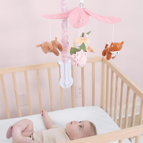 12 The Peanutshell Crib Mobile for Girls - Pink and White Musical Baby Crib Mobile with Lullabies, Forest Baby Little