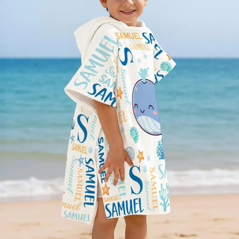 Summer Cute and Beachy Custom Name Personalized Kids Hooded Towel, Toddler Beach Cover Up, Pool Party Gift, Baby
