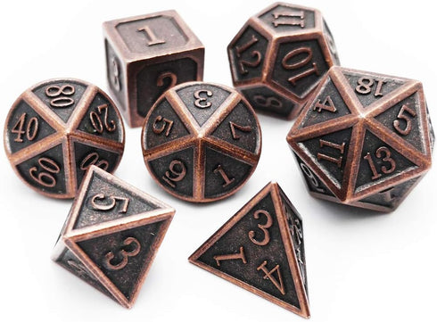Haxtec Antique Copper Metal DND Dice Set - 7 Polyhedral Dice Compatible with Dungeons and Dragons