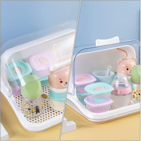 Ipetboom Countertop Baby Bottle Drying Rack with Anti- Cover Bottle Storage Box Organizer Portable Kitchen Cabinet