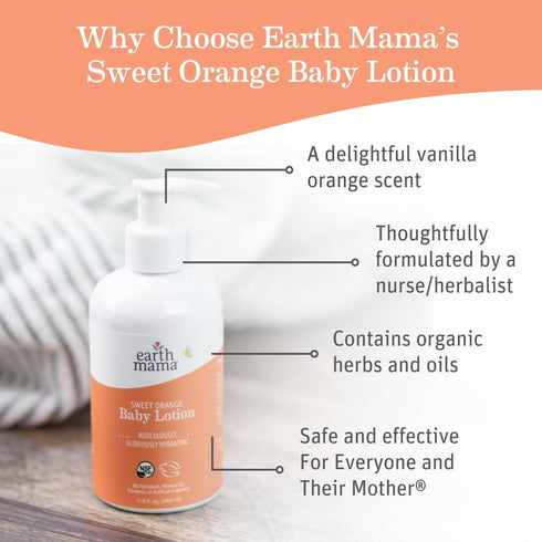 Earth Mama Sweet Orange Baby Lotion, Moisturizing Body Lotion for Dry Skin, 8 Fl Oz