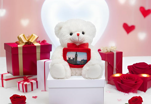 HollyHOME Teddy Bear Stuffed Animal Plush Bear - 12 Inches White with Red Bow - Christmas Valentine's Day Gift