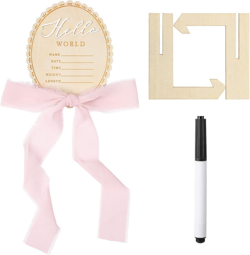 Josojoou Hello World Newborn Announcement Sign, Wooden Baby Photo Prop with Stand &