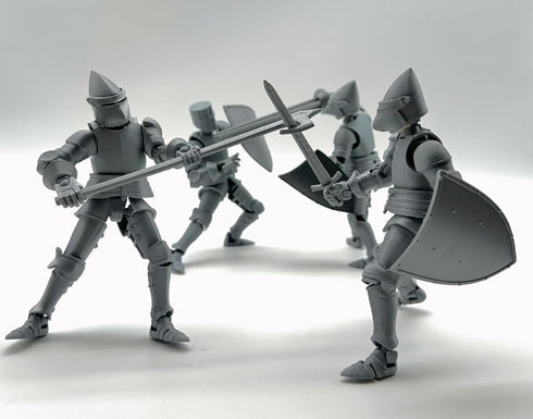 Fine 3D Printed Medieval Knight T13 Figure, Full Body Movable Toy, Metallic Silver Craft for Kids/Friends (Gray)