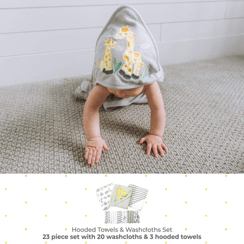 Set 23-Piece Set, GBA23 0501) Spasilk Bath Hooded Towels & Washcloths for Babies, Gift Grey, (Gift