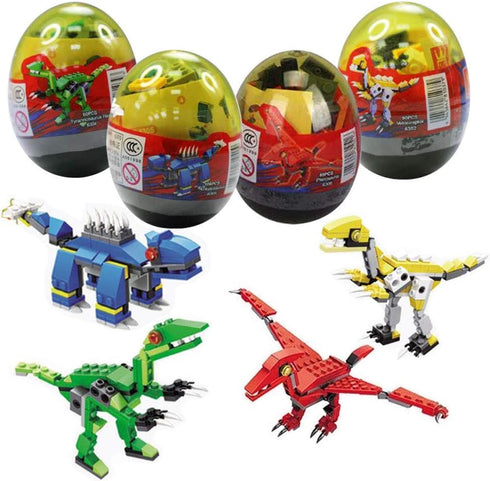 Anditoy 4 Pack Dinosaur Building Blocks Toys in Jumbo Eggs for Kids Boys