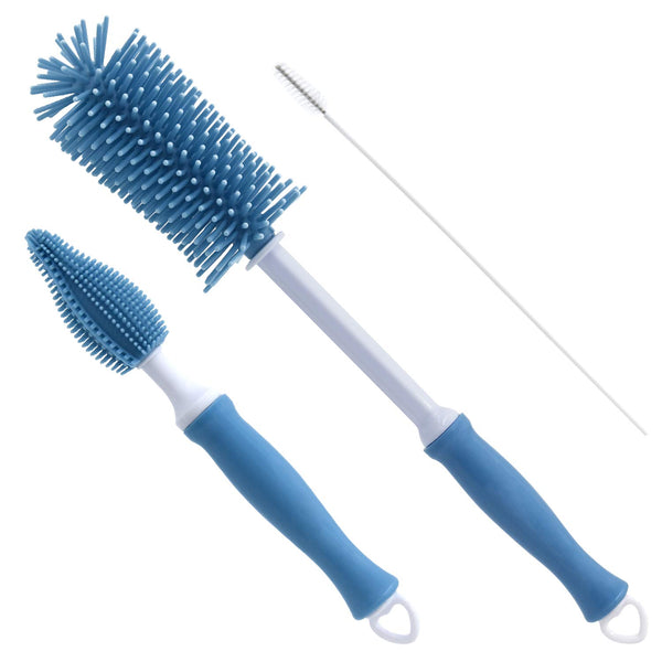 12" Long Handle Silicone Cleaning Brush for Baby, Sports, Vase, Glassware, and Smaller Diameter Openings