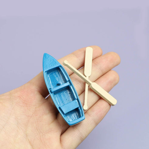 Framendino 2 Sets , Mini Rowboat Tiny Wooden Boat with Oars for Fairy Garden Accessories
