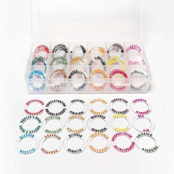 DND Condition Markers Rings - 90 PCS Status Effect Markers in 18 Conditions & Colors for RPG Tabletop Gaming