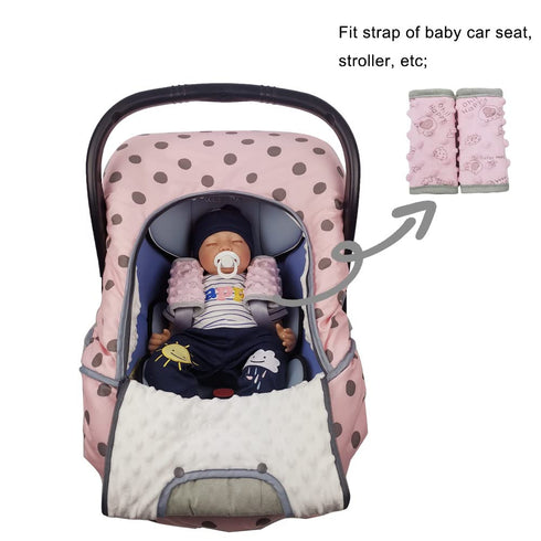 Car Seat Strap Cover for Baby, Seat Belt Cover Cushion, Cozy Peace Dotted Minky, Pink