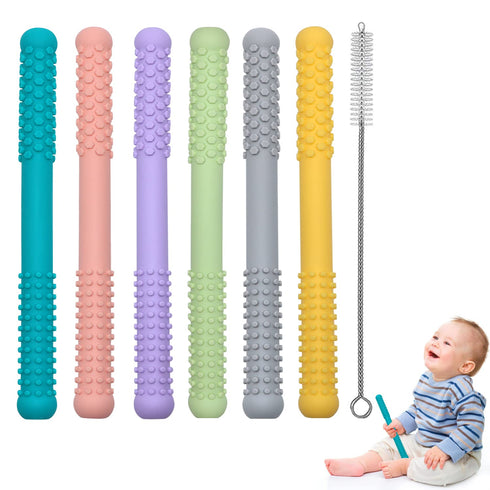 Hollow Teething Tubes Toys for Babies, 5 Pack Silicone Teether Toy Tube for Infants 6-12 Months