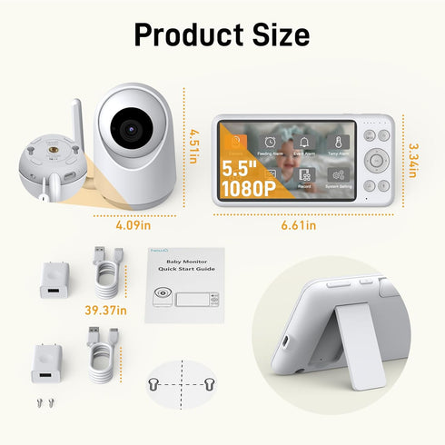 NEWQ 1080P 2 HD Baby Monitor: No WiFi Display Clear Night Vision with Video Recording Feature, Temperature Sensor