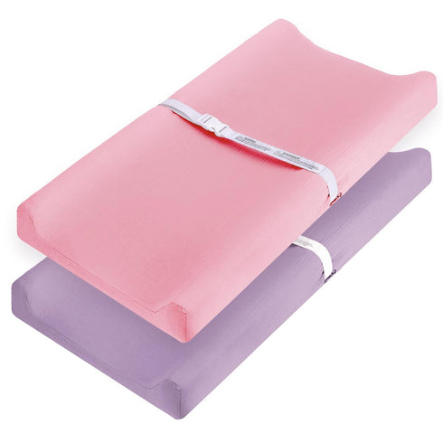 Pro Goleem Muslin Changing Pad Cover for Girls, Soft Breathable Fitted Cotton, 2 Pack (Pink&Purple)