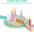 Set Birthday Cake Cutting Toys, Wooden Play Food for Kids Toddlers, Pretend Play Kitchen Toys for Boys Girls