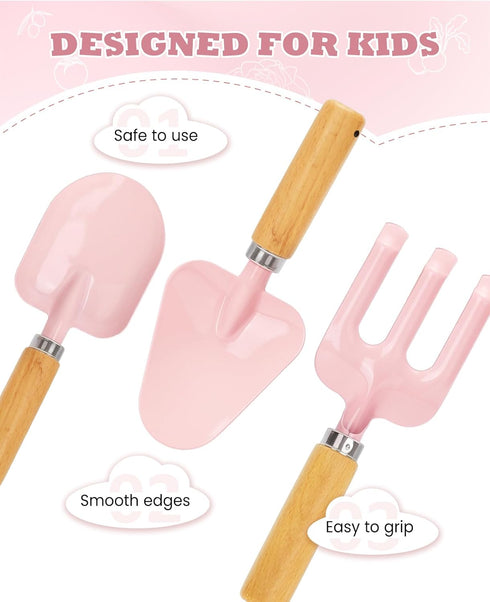 Set, Kids Gardening Gardening Tools Kit for Kids and Toddler, Includes Wooden Rake, Two Shovels, Gloves, Watering Can