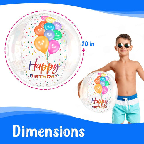 20" Clear Inflatable Beach Ball for Pool Birthday Party, Happy Birthday Decorations and Outdoor Fun Games