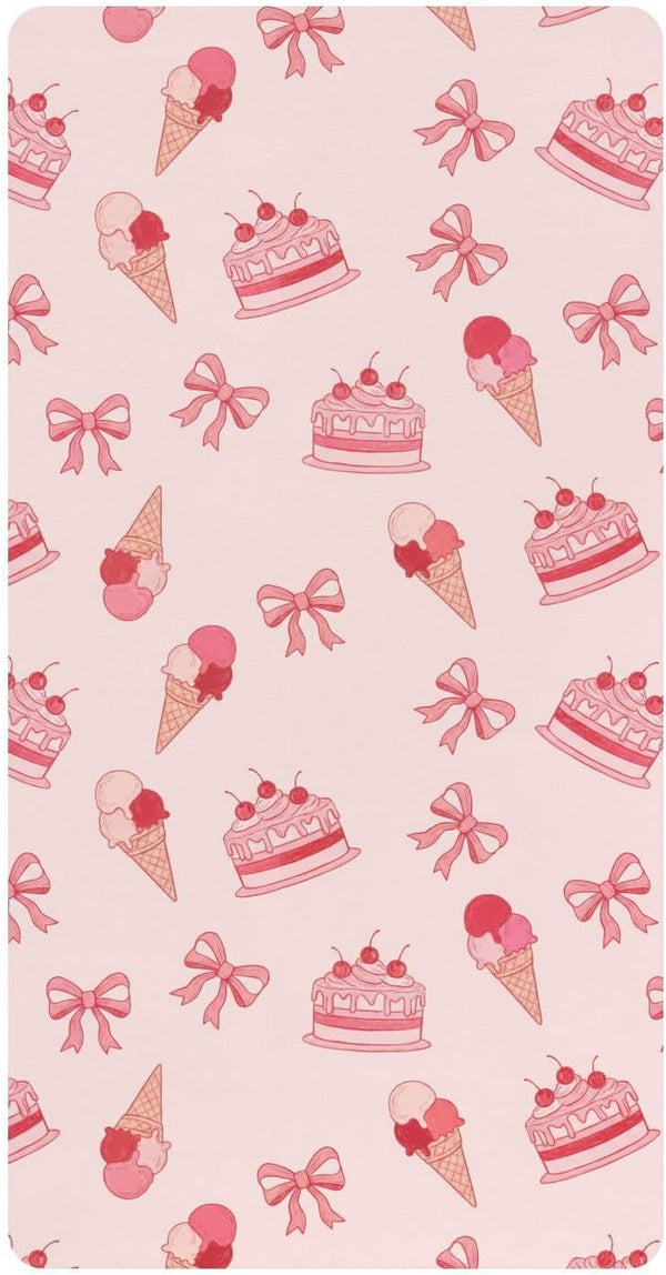 Jynexis Cake Ice Cream Pink Print Baby Crib Sheets, Cotton Fitted Crib Sheet,