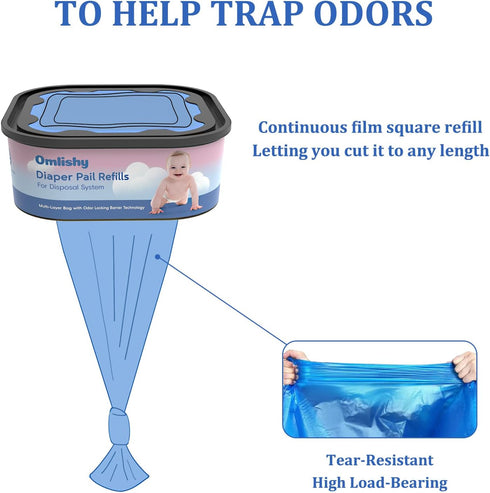 Omlishy 810 4 Pack Jumbo Square Bags Refill Compatible with Diaper Genie Compact, Select Pails (Not Fit Classic), Max