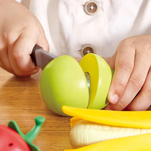 Hape Wooden Healthy Cutting Play Fruits with Play Knife | Pretend Play Kitchen Toys for Toddlers Age 3Y+