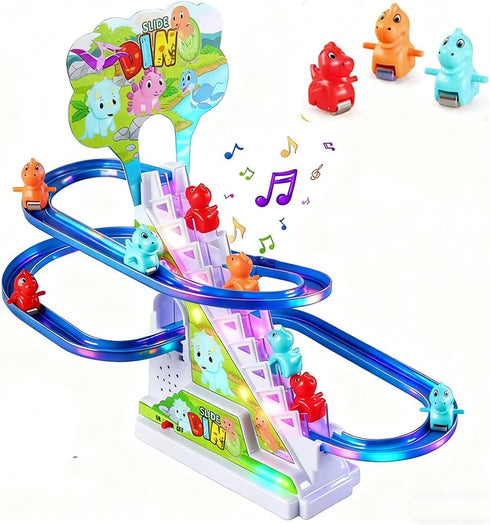 RCOOS Dinosaur Climbing Toy Set Electric Light Slide Climbing Toys for Automatic Stairs,Playful