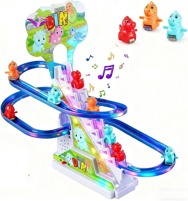 RCOOS Dinosaur Climbing Toy Set Electric Light Slide Climbing Toys for Automatic Stairs,Playful