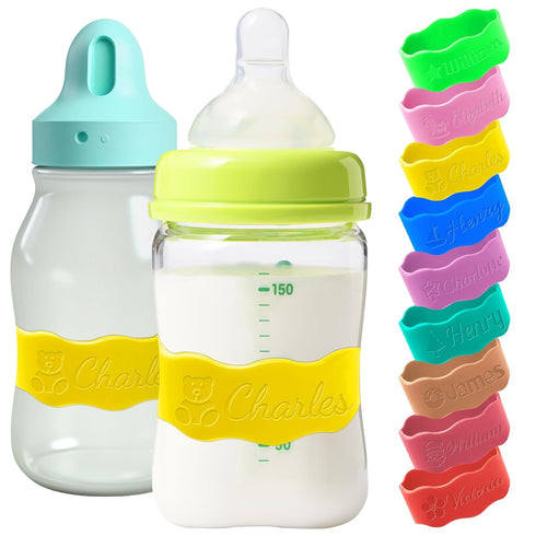 Fxinxi Personalized Baby Bottle Bands - Custom Reusable Silicone Water Bottle Labels,Engraved Name