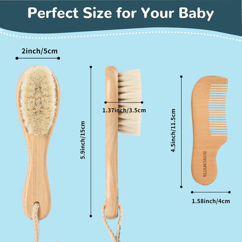 Set, Baby Hair Brush and Comb Wooden Baby Hair brush with Soft Goat Bristle and Wood Comb for Newborn Essentials, Good