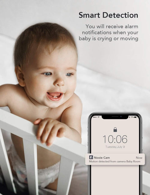nooie 2K 2.4G Baby Monitor with SD Card, Baby Monitor with Camera and Audio, Indoor Camera with Night Vision, Motion