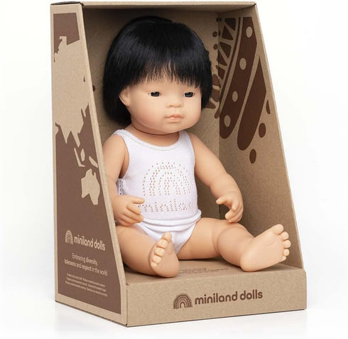 Miniland Doll 15'' Asian Boy (Box) - Anatomically Correct, Quality, Made in Spain