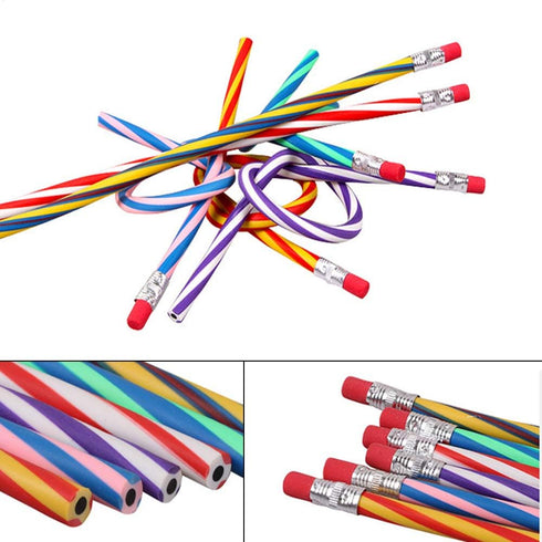 35 PCS Colorful Flexible Soft Bendable Pencil with Eraser, Magic Striped Pencil for Children and Students, Valentine's