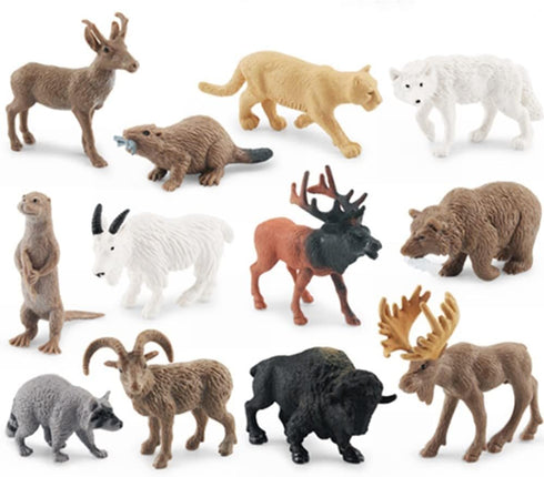 Mini Arctic Animals Toys Set, 12PCS Polar Animal Figurines Playset Including Moose, Elk, Beaver for Toddlers Birthday